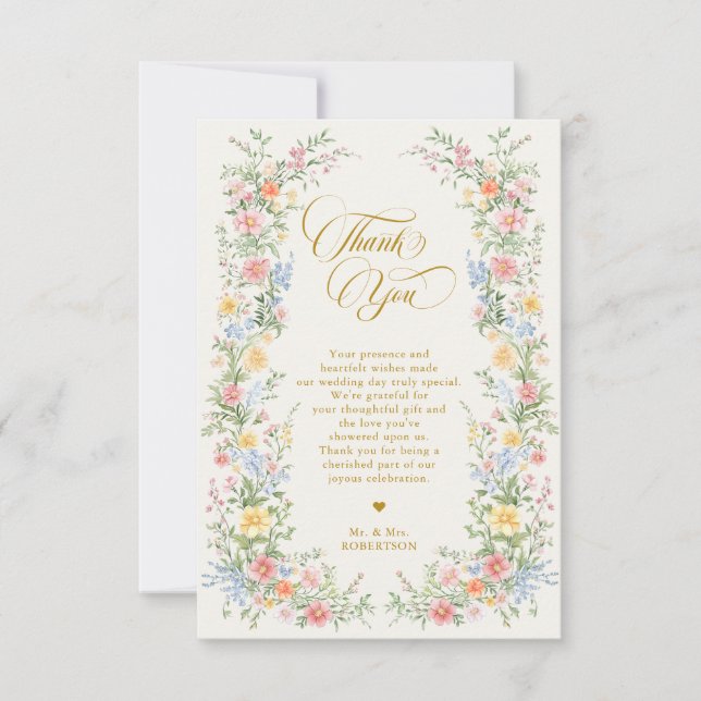 Carte De Remerciements Soft Pastel Ornate Spring Garden Gold Wedding (Devant)