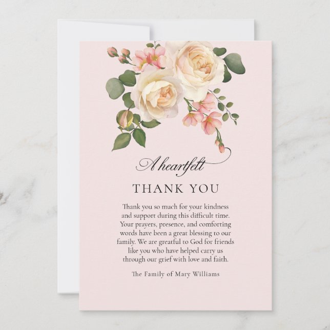 Carte De Remerciements Soft Pink Rose Floral Christian Funeral Thank You (Devant)
