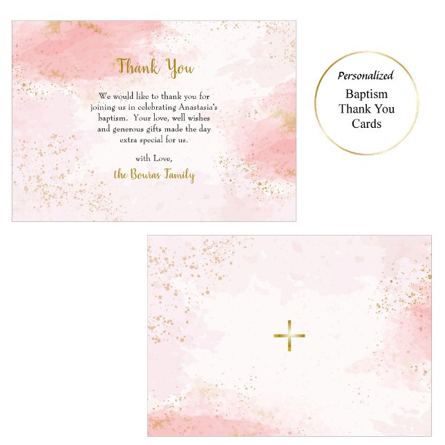 Carte De Remerciements Soft rose et Faux Gold Parties scintillant Baptême (Créateur téléchargé)