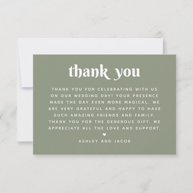 Carte De Remerciements Soft Sage Green Wedding | Modern Clean Nature (Devant)