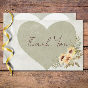 Carte De Remerciements Soft Sunflowers Boho Mariage de coeur