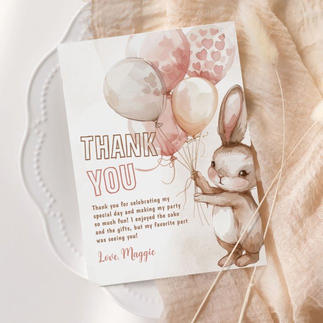 Carte De Remerciements Soirée d'anniversaire de la fille Bunny mignonne (Créateur téléchargé)