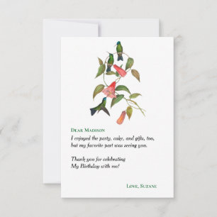 Carte De Remerciements Soirée d'anniversaire des Hummingbirds Floral Wrea