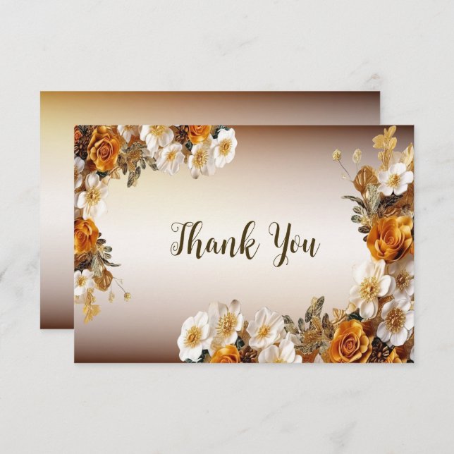 Carte De Remerciements Soirée de mariage Golden Orange White Flowers rust (Devant / Derrière)