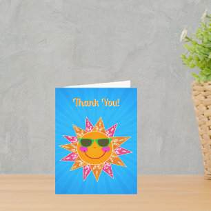 Carte De Remerciements Soleil heureux joues roses rayons orange bleu