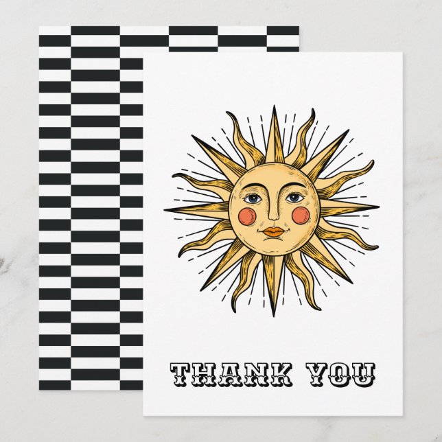 Carte De Remerciements Soleil jaune avec un visage (Devant / Derrière)