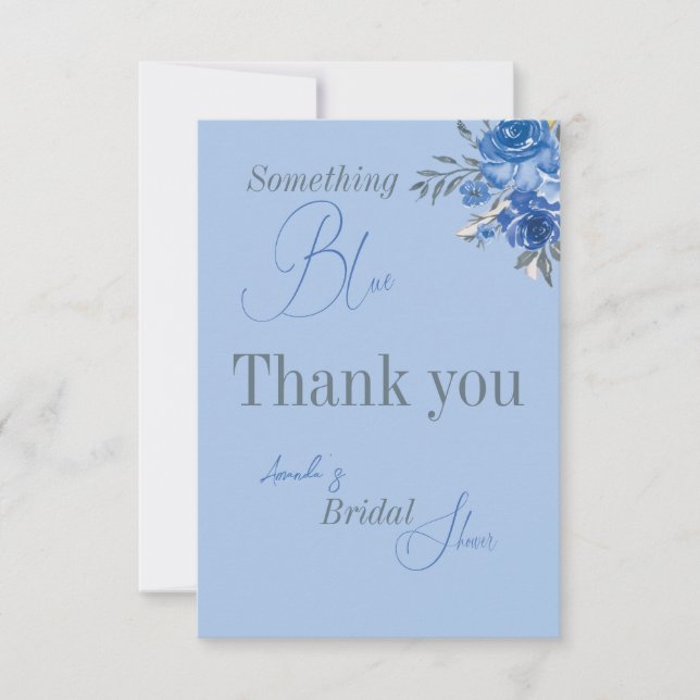 Carte De Remerciements Something Blue Aquarelle Floral Fête de Mariage (Devant)