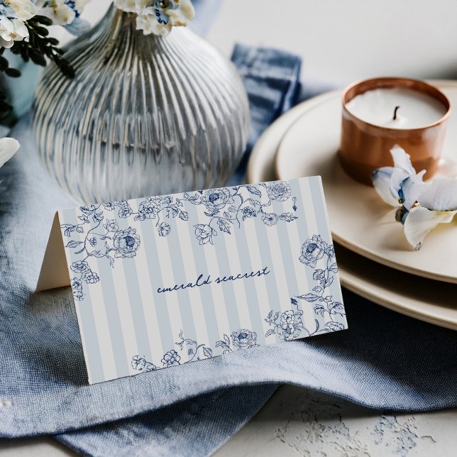 Carte De Remerciements Something Blue Place Card Bridal Shower Name Tent (Créateur téléchargé)