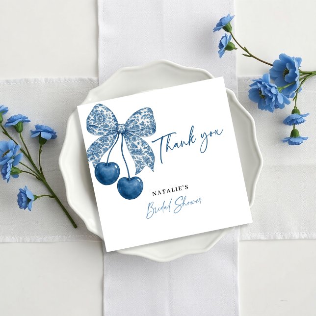 Carte De Remerciements Something Blue Theme Blue Bow Bridal Shower (Créateur téléchargé)