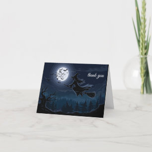 Carte De Remerciements Sorcière Éffrayante d'Halloween traversant une Ple