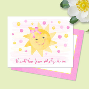 Carte De Remerciements Souriant points roses et jaunes féminins Sunshine
