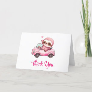 Carte De Remerciements Sourire rose Sloth conduisant une convertible