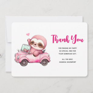 Carte De Remerciements Sourire rose Sloth conduisant une convertible