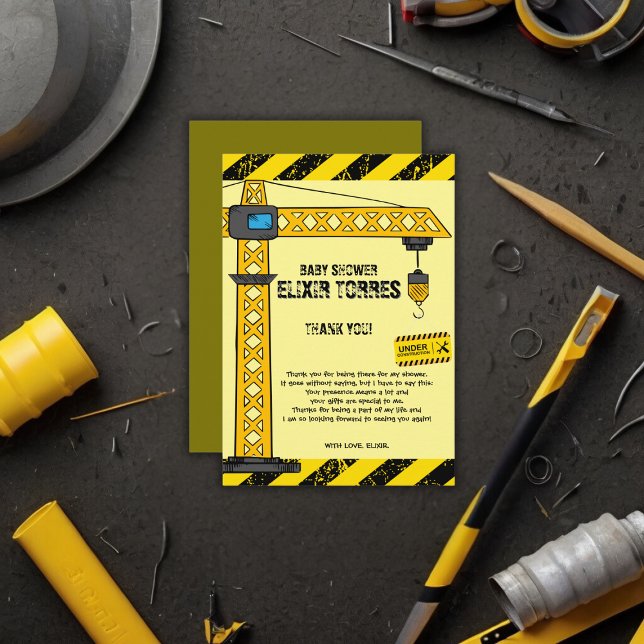 Carte De Remerciements Sous Construction Tower Cranes Baby shower (Créateur téléchargé)