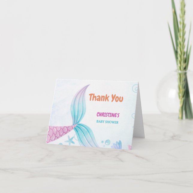 Carte De Remerciements Sous la fête du Baby shower de la sirène de mer (Devant)