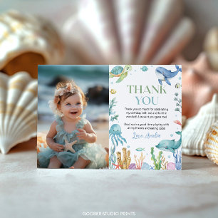Carte De Remerciements Sous la mer Cute Ocean Animals Photo Anniversaire