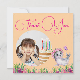 Carte De Remerciements Sous la mer Lion de mer floral Photo Anniversaire