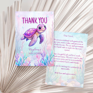 Carte De Remerciements Sous la mer mignonne tortue rose violet baby showe