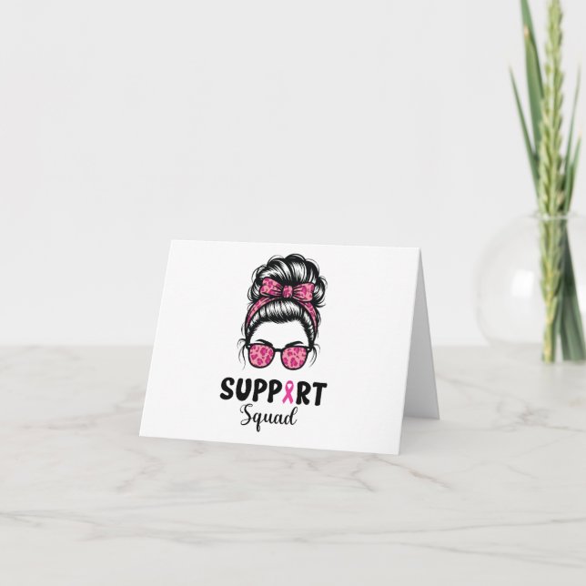 Carte De Remerciements Soutien Squad Messy Bun Pink Warrior Cancer du sei (Devant)