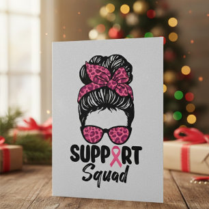 Carte De Remerciements Soutien Squad Messy Bun Pink Warrior Cancer du sei
