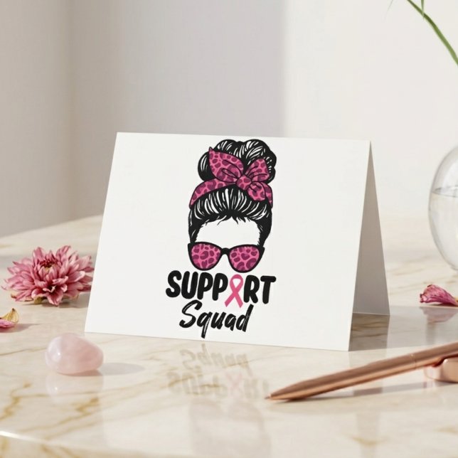 Carte De Remerciements Soutien Squad Messy Bun Pink Warrior Cancer du sei (Créateur téléchargé)