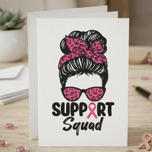 Carte De Remerciements Soutien Squad Messy Bun Pink Warrior Cancer du sei
