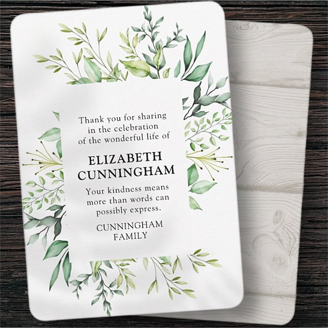 Carte De Remerciements Souvenir commémoratif Foliage d'aquarelle moderne (Créateur téléchargé)