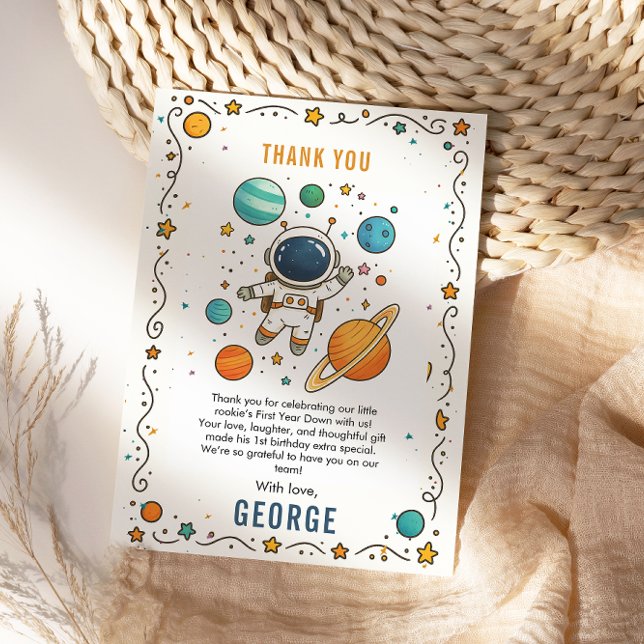 Carte De Remerciements Space Adventure 1er anniversaire | Espace (Créateur téléchargé)