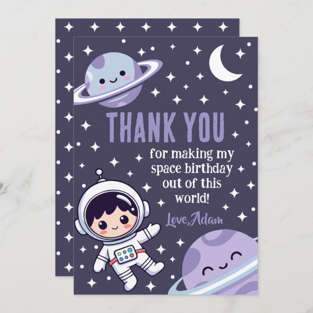 Carte De Remerciements Space Astronaut | Outer Space Galaxy Planets Stars (Devant / Derrière)