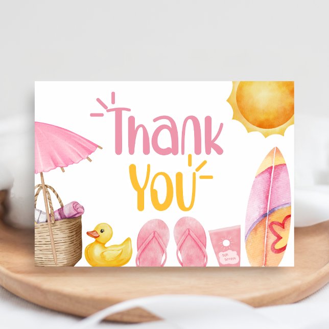 Carte De Remerciements Splish Splash Summer Baby Shower (Pink Splish Splash Baby Shower Thank You Card)