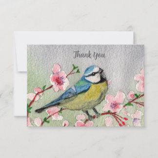 Carte De Remerciements  Spring Cherry Blossoms Blue Bird