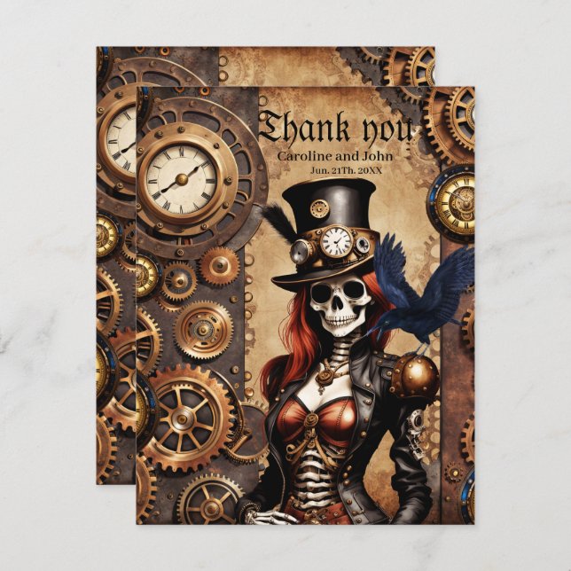 Carte De Remerciements Squelette de Steampunk Cutest (Devant / Derrière)