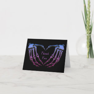 Carte De Remerciements Squelette gothique rose violet Mains Forme de coeu