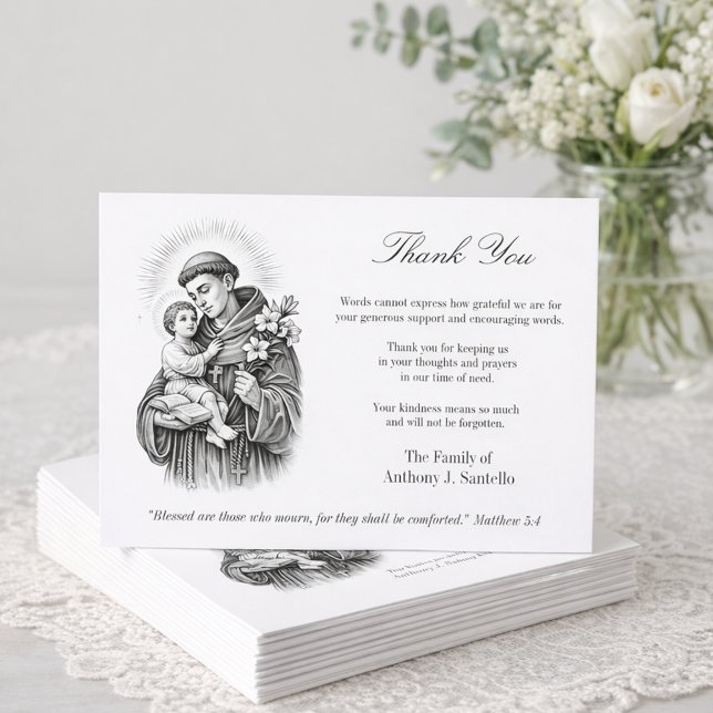Carte De Remerciements St. Anthony Jesus  Funeral Condolence Sympathy  (Créateur téléchargé)