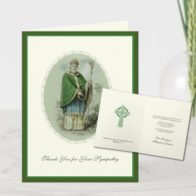 Carte De Remerciements St. Patrick Catholique Irlandais Croix Celtique Co (Traditional Catholic St Patrick Funeral Appreciation Thank you Cards)