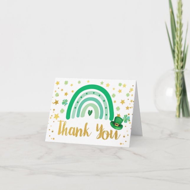 Carte De Remerciements St Patrick's Day Arc-en-ciel Vert & Or (Devant)