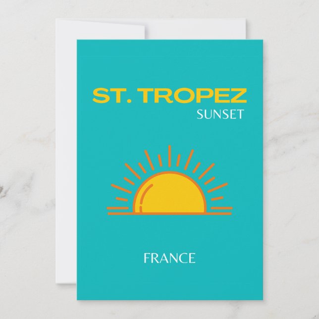 Carte De Remerciements St Tropez, Coucher du soleil, Art du voyage, Turqu (Devant)