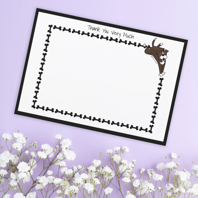 Carte De Remerciements Staffy Lab moderne Chien Os Noir Blanc Plat (Créateur téléchargé)