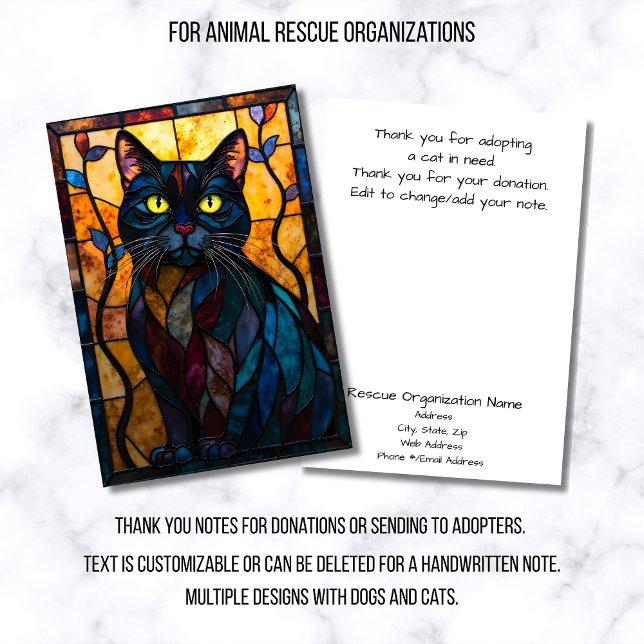 Carte De Remerciements Stained Glass Animal Rescue Organization Black Cat (Créateur téléchargé)