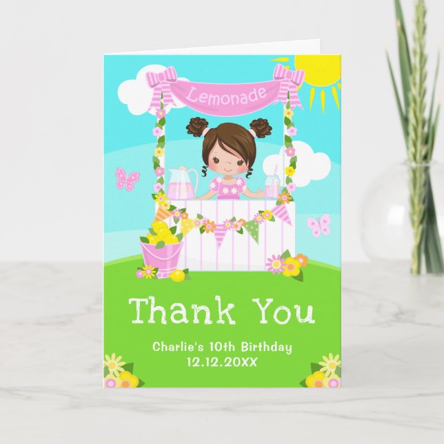 Carte De Remerciements Stand de citronnade rose Anniversaire Fille aux ch (Devant)