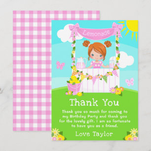 Carte De Remerciements Stand de limonade rose Anniversaire Fille aux chev