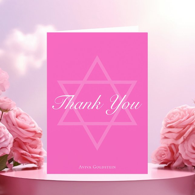 Carte De Remerciements Star Bat mitzvah rose chaud de David Personnalisé (Créateur téléchargé)