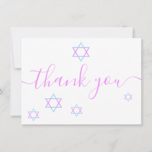 Carte De Remerciements Star de David Modern Pink Script Bat mitzvah