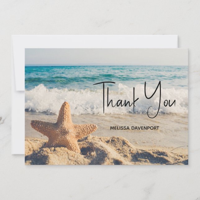 Carte De Remerciements Starfish sur une plage de sable Photo (Devant)