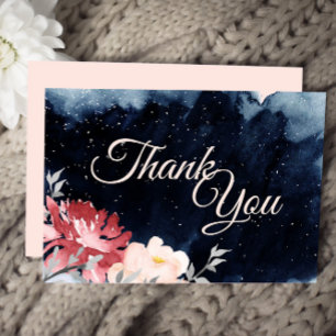 Carte De Remerciements Starry Night Floral Wedding Thank You Flat Card