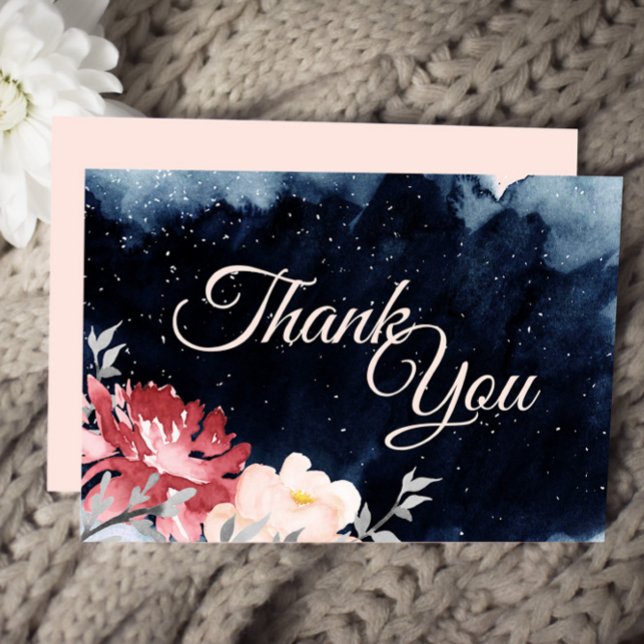Carte De Remerciements Starry Night Floral Wedding Thank You Flat Card (Créateur téléchargé)