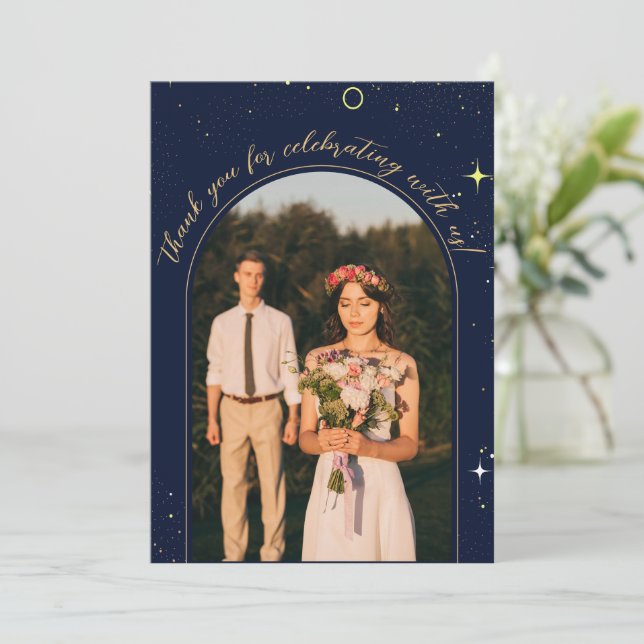 Carte De Remerciements Starry Night Navy Blue Arch Céleste Photo (Debout devant)