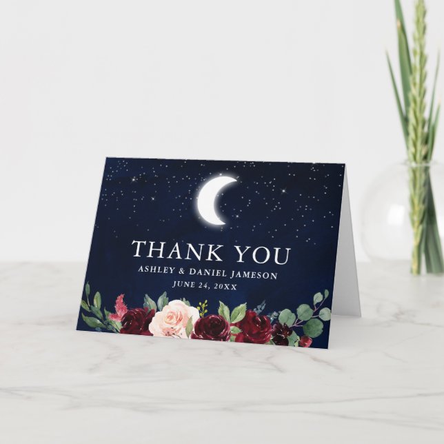 Carte De Remerciements Stars de la lune céleste Mariage Flore Plier (Devant)