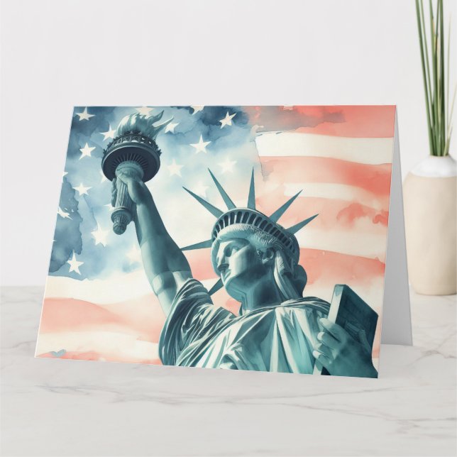 Carte De Remerciements Statue de la Liberté avec drapeau américain (Devant)