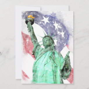 Carte De Remerciements Statue de la Liberté en gros plan avec drapeau aqu